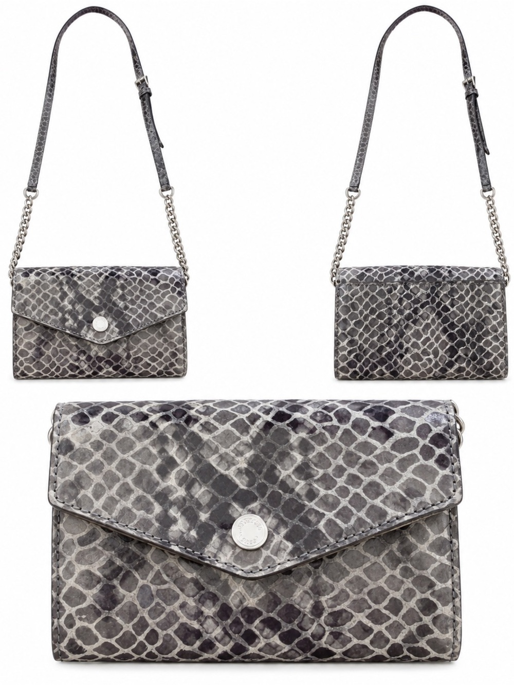 Michael Kors Gray Python-Embossed Envelope Crossbody Bag
